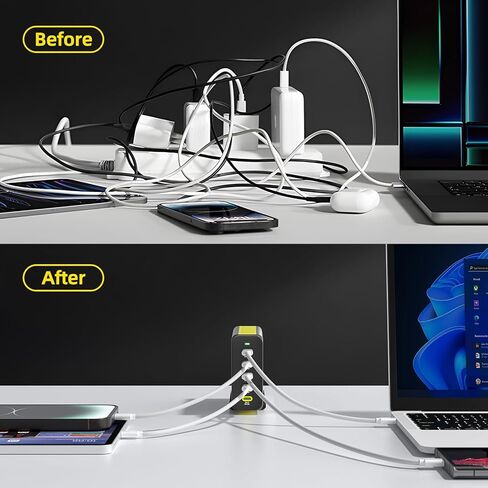 HUNDA 300W USB C شاحن GaN محطة شحن سطح المكتب 5 منافذ PD 100W محول طاقة سريع يدعم PD3.0 /PPS 45W /QC5 لأجهزة MacBook Pro/Air، iPhone 15 Pro، Samsung، HP، Dell إلخ in Kuwait