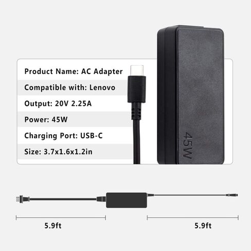 HotTopStar 20V 2.25A 45W USB C شاحن الكمبيوتر المحمول متوافق مع ThinkPad T Series/Dell XPS 13 12/HP Spectre x360/Google Chromebook/Asus Zenbook3/Acer Chromebook/Samsung Chromebook 45w Type-C شاحن in Kuwait