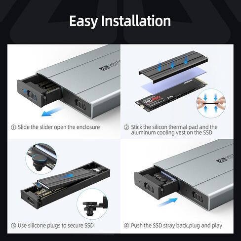 حاوية SANZNAG NVMe M.2 SSD مع ناقل حركة بسرعة 10 جيجابت في الثانية، حاوية USB3.2 Dual NVME SSD، محول NVME إلى USB لـ 2230 2242 2260 2280 M.2 PCIe NVMe M-Key & M+B Key SSD (بدون أدوات، 2 بوصة -1 كابل) in Kuwait