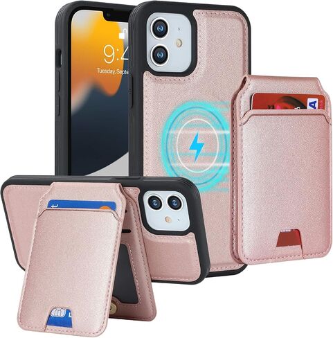 iCoverCase Wallet Case for iPhone 12/12 Pro Compatible with MagSafe, Magnetic Detachable Card Slots Holder PU Leather Kickstand Wireless Charging Case 6.1 Inch (White Leopard) in Saudi Arabia