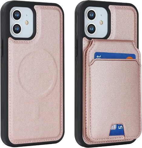 iCoverCase Wallet Case for iPhone 12/12 Pro Compatible with MagSafe, Magnetic Detachable Card Slots Holder PU Leather Kickstand Wireless Charging Case 6.1 Inch (White Leopard) in Saudi Arabia