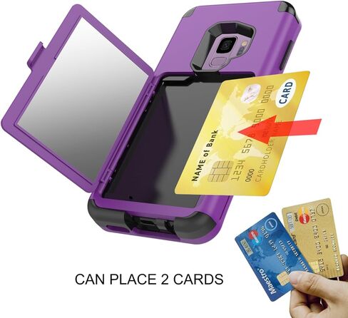 Sumsung Galaxy S9 Case, Galaxy S9 Case Shockproof Heavy-Duty Protective Hybrid Cover with Card Slot Holder and Opened Back Mirror & Kickstand Case for Samsung (Purple-B) in Kuwait