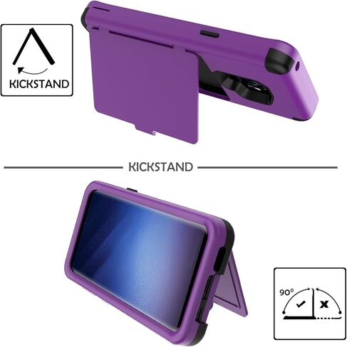 Sumsung Galaxy S9 Case, Galaxy S9 Case Shockproof Heavy-Duty Protective Hybrid Cover with Card Slot Holder and Opened Back Mirror & Kickstand Case for Samsung (Purple-B) in Kuwait