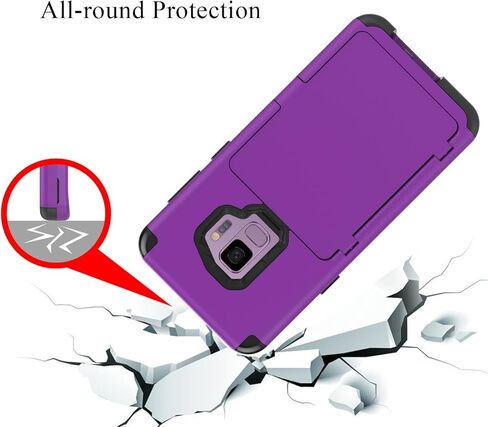 Sumsung Galaxy S9 Case, Galaxy S9 Case Shockproof Heavy-Duty Protective Hybrid Cover with Card Slot Holder and Opened Back Mirror & Kickstand Case for Samsung (Purple-B) in Kuwait