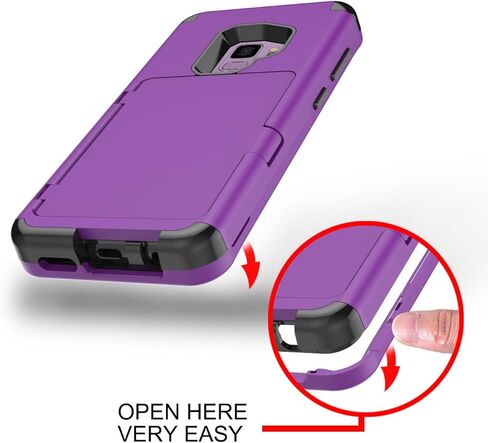 Sumsung Galaxy S9 Case, Galaxy S9 Case Shockproof Heavy-Duty Protective Hybrid Cover with Card Slot Holder and Opened Back Mirror & Kickstand Case for Samsung (Purple-B) in Kuwait