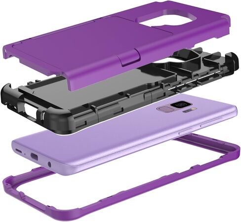 Sumsung Galaxy S9 Case, Galaxy S9 Case Shockproof Heavy-Duty Protective Hybrid Cover with Card Slot Holder and Opened Back Mirror & Kickstand Case for Samsung (Purple-B) in Kuwait