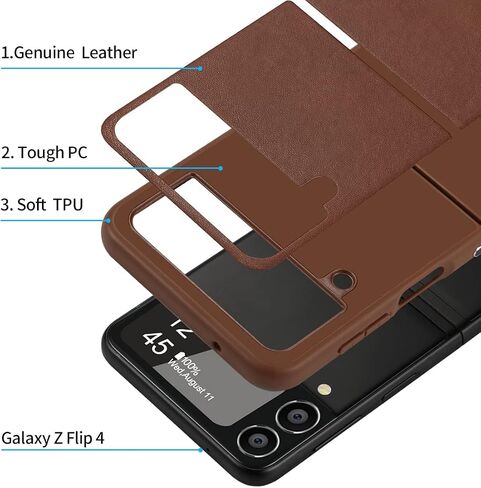 KEZiHOME Genuine Leather Cellular Phone Case, Samsung Galaxy Z Flip 4 Compatible, Slim Thin Shockproof Protective Cover, Black in Saudi Arabia