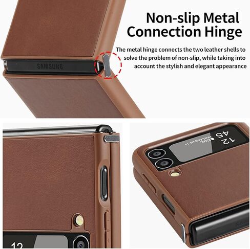 KEZiHOME Genuine Leather Cellular Phone Case, Samsung Galaxy Z Flip 4 Compatible, Slim Thin Shockproof Protective Cover, Black in Saudi Arabia