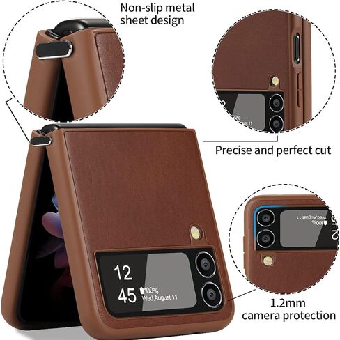 KEZiHOME Genuine Leather Cellular Phone Case, Samsung Galaxy Z Flip 4 Compatible, Slim Thin Shockproof Protective Cover, Black in Saudi Arabia
