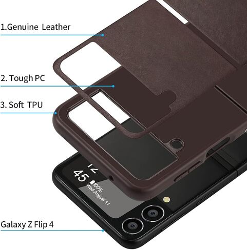 KEZiHOME Genuine Leather Cellular Phone Case, Samsung Galaxy Z Flip 4 Compatible, Slim Thin Shockproof Protective Cover, Black in Saudi Arabia