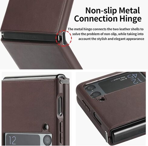KEZiHOME Genuine Leather Cellular Phone Case, Samsung Galaxy Z Flip 4 Compatible, Slim Thin Shockproof Protective Cover, Black in Saudi Arabia