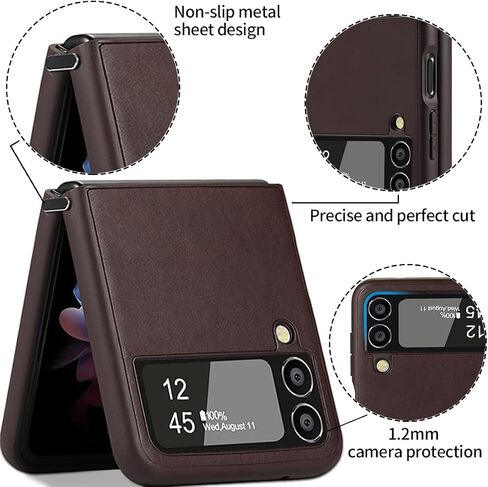 KEZiHOME Genuine Leather Cellular Phone Case, Samsung Galaxy Z Flip 4 Compatible, Slim Thin Shockproof Protective Cover, Black in Saudi Arabia