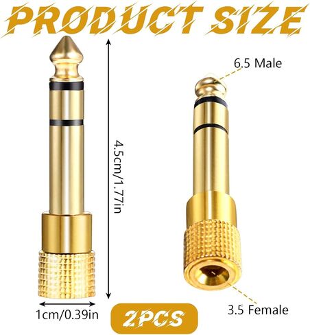 1/4 Male to 1/8 Female (6.35mm to 3.5mm) Stereo Headphone Adapter Audio Adapter, Audio Jack Plug, Low Signal Attenuation, for Headphone Guitar Amp Speaker Headphone Guitar Digital Piano 2Pack in Saudi Arabia