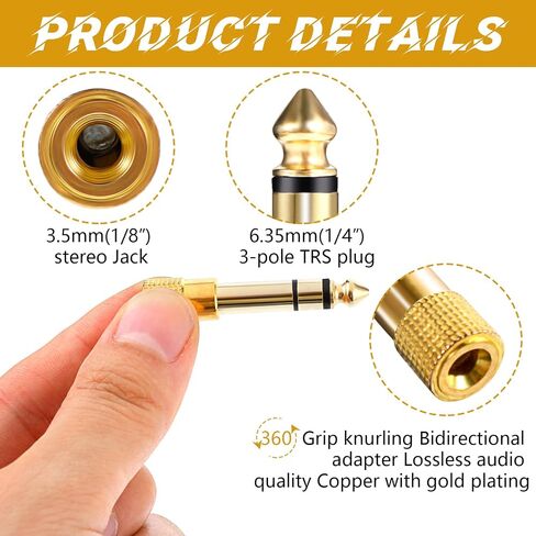 1/4 Male to 1/8 Female (6.35mm to 3.5mm) Stereo Headphone Adapter Audio Adapter, Audio Jack Plug, Low Signal Attenuation, for Headphone Guitar Amp Speaker Headphone Guitar Digital Piano 2Pack in Saudi Arabia