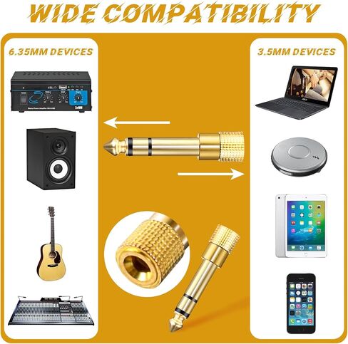 1/4 Male to 1/8 Female (6.35mm to 3.5mm) Stereo Headphone Adapter Audio Adapter, Audio Jack Plug, Low Signal Attenuation, for Headphone Guitar Amp Speaker Headphone Guitar Digital Piano 2Pack in Saudi Arabia