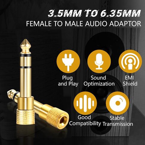 1/4 Male to 1/8 Female (6.35mm to 3.5mm) Stereo Headphone Adapter Audio Adapter, Audio Jack Plug, Low Signal Attenuation, for Headphone Guitar Amp Speaker Headphone Guitar Digital Piano 2Pack in Saudi Arabia