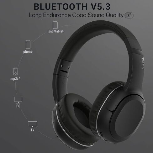 LORELEI B-C5 Wireless Headphones Bluetooth On-Ear Headset Bulit in microphone, 30H Playtime,BT 5.3 Lightweght Foldable Headphones for Tablet/Ipad/Travel/Kids/Teens/Adult (Space Black) in Saudi Arabia