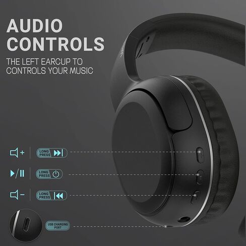 LORELEI B-C5 Wireless Headphones Bluetooth On-Ear Headset Bulit in microphone, 30H Playtime,BT 5.3 Lightweght Foldable Headphones for Tablet/Ipad/Travel/Kids/Teens/Adult (Space Black) in Kuwait