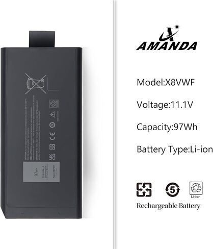 بطارية Amanda X8VWF لجهاز Dell Latitude 14 Rugged 5404 5414 E5404، Latitude 7404 7414 E7404 Rugged Extreme Series VCWGN YGV51 CJ2K1 5XT3V XN4KN XRJDF 453-BBBE 4XKN5 11.1V 97Wh in Kuwait