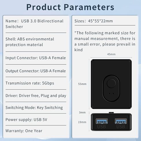 USB Switcher 2 in 1 Out(1 in 2 Out) Bi-Directional,USB 3.0 Switch Selector,Keyboard Mouse Switcher,USB Switcher 2 Computers Share 1 Device for Printer,Keyboard, USB Switch with 2pcs USB-A Cables. in Saudi Arabia