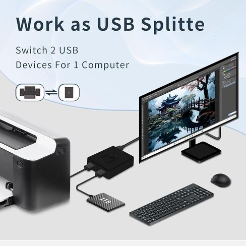 USB Switcher 2 in 1 Out(1 in 2 Out) Bi-Directional,USB 3.0 Switch Selector,Keyboard Mouse Switcher,USB Switcher 2 Computers Share 1 Device for Printer,Keyboard, USB Switch with 2pcs USB-A Cables. in Saudi Arabia
