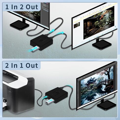 USB Switcher 2 in 1 Out(1 in 2 Out) Bi-Directional,USB 3.0 Switch Selector,Keyboard Mouse Switcher,USB Switcher 2 Computers Share 1 Device for Printer,Keyboard, USB Switch with 2pcs USB-A Cables. in Saudi Arabia