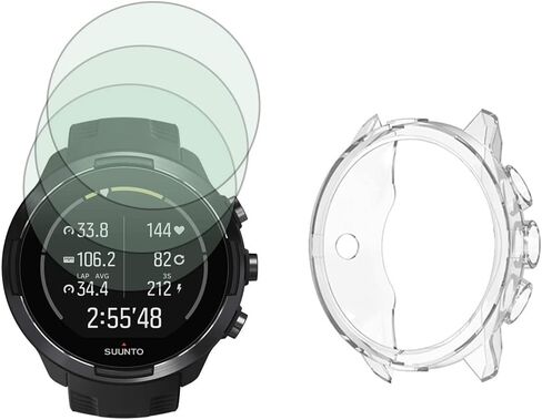 واقي شاشة للساعة (3+1 حزمة) متوافق مع Suunto 9 Baro 50 مم، طبقة من الزجاج المقسى مضادة للخدش، تغطية كاملة عالية الوضوح وحافظة واقية ناعمة من مادة TPU، شفاف in Kuwait