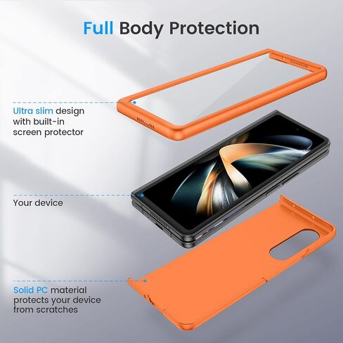 Ruky for Galaxy Z Fold 4 Case, Full Body Cover with Built-in Screen Protector Hard PC Ultra-Thin Anti-Scratches Shockproof Protective Phone Case for Samsung Galaxy Z Fold 4, Black in Saudi Arabia