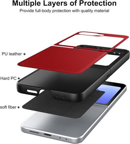 Eastcoo Slim Fit PU Leather Case for Samsung Galaxy Z Flip 6, Leather Hard PC Back[Wireless Charging Support] Shockproof Protective Case for Samsung Galaxy Z Flip6 2024, Black in Saudi Arabia
