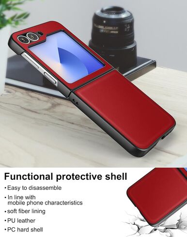 Eastcoo Slim Fit PU Leather Case for Samsung Galaxy Z Flip 6, Leather Hard PC Back[Wireless Charging Support] Shockproof Protective Case for Samsung Galaxy Z Flip6 2024, Black in Saudi Arabia