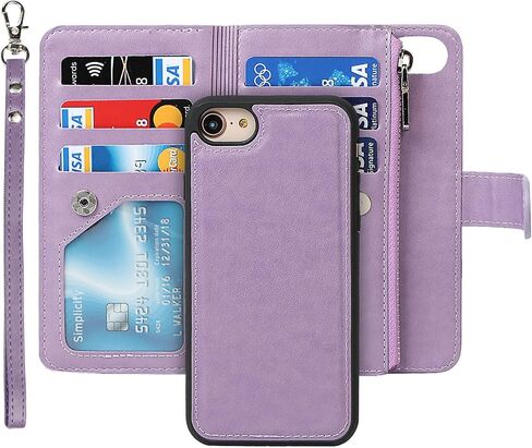 iCoverCase for iPhone SE(2022)/SE(2020) iPhone 7/8/6/6s Wallet Case with Card Holder and Wrist Strap, PU Leather Kickstand Card Slots Magnetic [Detachable] Flip Cover Case 4.7 Inch (Blue) in Saudi Arabia