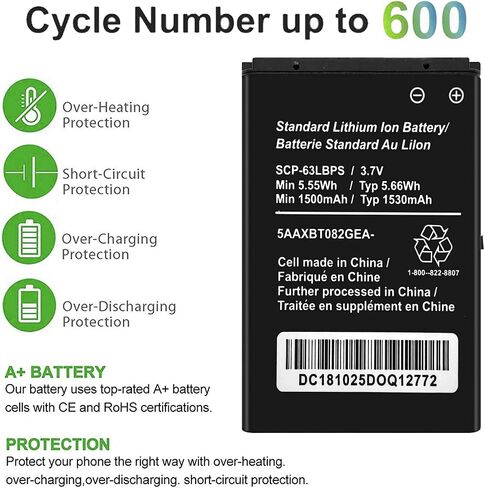 (ترقية) بطارية لبطارية بديلة SCP-63/9LBPS1530mAh لكيوسيرا SCP-63LBPS SCP-69LBPS DuraXV Plus E4520 DuraXA E4510 DuraXE E4710 in Saudi Arabia