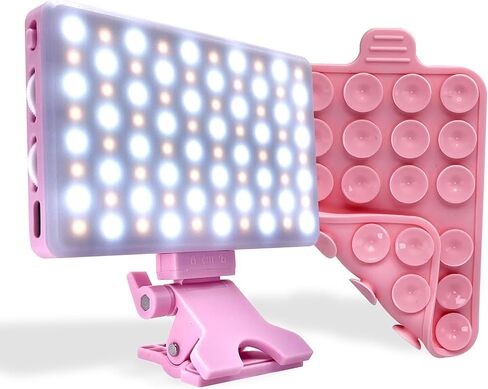 Content Creator Essentials: 80 LED Rechargeable Selfie Light & Double-Sided Silicone Suction Phone Mount - Perfect for iPhone, Android, TikTok, Makeup, Live Streaming, Vlogs (White) in Saudi Arabia