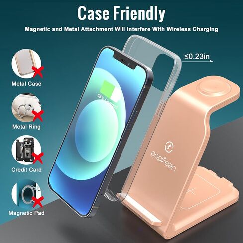 شاحن لاسلكي، محطة شحن لاسلكية 3 في 1 لهواتف iPhone 13/12/11 Pro Max/X/Xs Max/8/8 Plus، شاحن iwatch اللاسلكي لـ iWatch 7/6/5/4/3/2/se، AirPods 3 /2/برو (ذهبي وردي) in Saudi Arabia