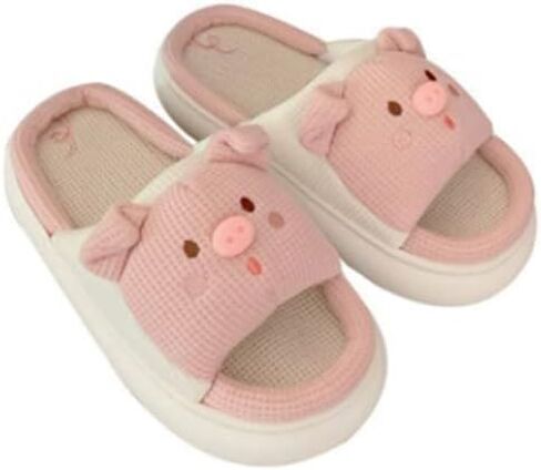 Indoor Slippers, Pigs, Bears Cute Cartoon Slippers Women's Home Slippers Linen Four Seasons Slippers in Saudi Arabia