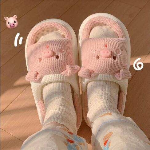 Indoor Slippers, Pigs, Bears Cute Cartoon Slippers Women's Home Slippers Linen Four Seasons Slippers in Saudi Arabia