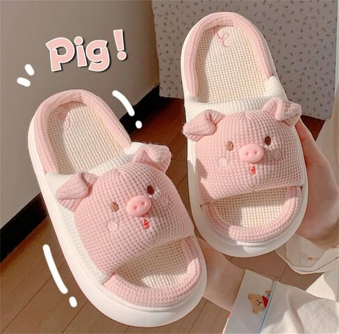 Indoor Slippers, Pigs, Bears Cute Cartoon Slippers Women's Home Slippers Linen Four Seasons Slippers in Saudi Arabia