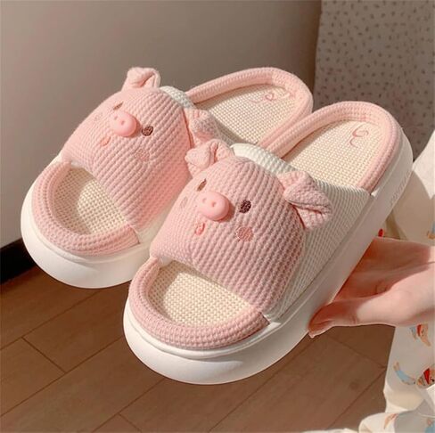 Indoor Slippers, Pigs, Bears Cute Cartoon Slippers Women's Home Slippers Linen Four Seasons Slippers in Saudi Arabia