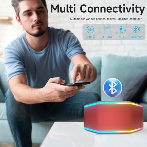مكبر صوت بلوتوث، مكبر صوت لاسلكي محمول مقاوم للماء IPX7 مكبرات صوت بلوتوث صوت ستيريو عالي مع مكبرات صوت TWS بإضاءة LED مناسبة للسفر والمنزل والسفر في الهواء الطلق وحمام السباحة in Kuwait