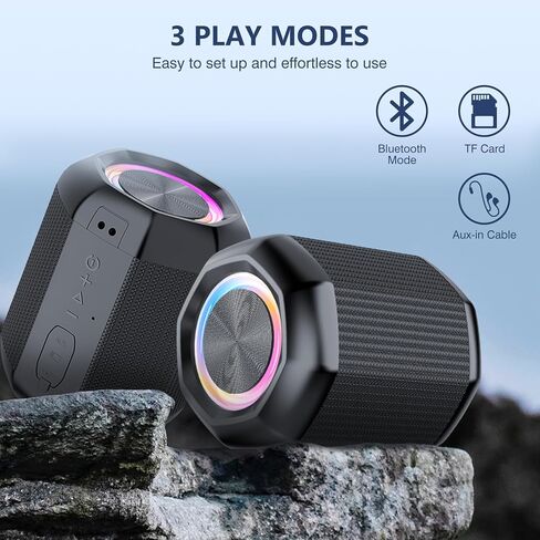 Speakers Bluetooth Wireless, Portable Bluetooth Speakers with TWS, IPX7 Waterproof Wireless Speakers with Loud Stereo Sound, Bass Boosted, 18H Playtime, Colorful Light, for Home & Outdoor in Kuwait