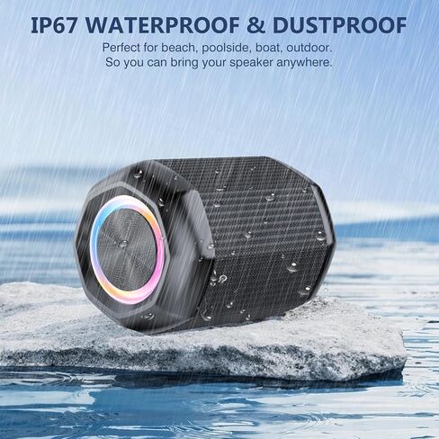 Speakers Bluetooth Wireless, Portable Bluetooth Speakers with TWS, IPX7 Waterproof Wireless Speakers with Loud Stereo Sound, Bass Boosted, 18H Playtime, Colorful Light, for Home & Outdoor in Kuwait