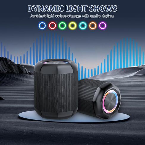 Speakers Bluetooth Wireless, Portable Bluetooth Speakers with TWS, IPX7 Waterproof Wireless Speakers with Loud Stereo Sound, Bass Boosted, 18H Playtime, Colorful Light, for Home & Outdoor in Kuwait