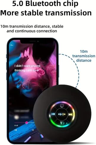 مكبر صوت بلوتوث للاستحمام، مكبر صوت بلوتوث محمول 360 HD صوت محيطي، مكبر صوت لاسلكي مقاوم للماء مع كوب شفط، أضواء LED ملونة، ميكروفون مدمج، راديو دش للحفلات، السفر، الشاطئ in Kuwait