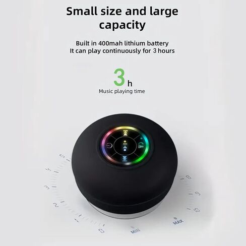 مكبر صوت بلوتوث للاستحمام، مكبر صوت بلوتوث محمول 360 HD صوت محيطي، مكبر صوت لاسلكي مقاوم للماء مع كوب شفط، أضواء LED ملونة، ميكروفون مدمج، راديو دش للحفلات، السفر، الشاطئ in Kuwait