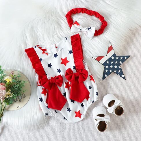 Infant Ruffles Bodysuit Summer Clothe Set Newborn Baby Romper Short Bow Knot Headdress in Saudi Arabia
