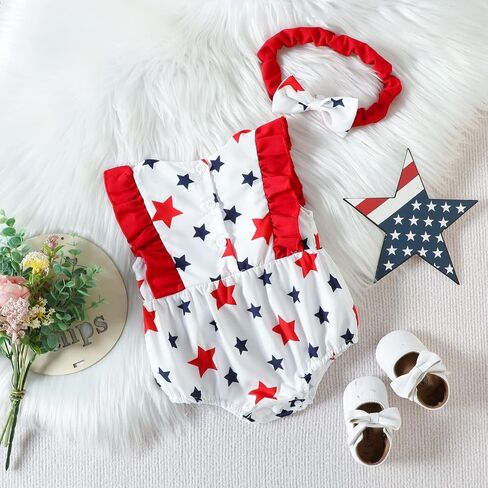 Infant Ruffles Bodysuit Summer Clothe Set Newborn Baby Romper Short Bow Knot Headdress in Saudi Arabia