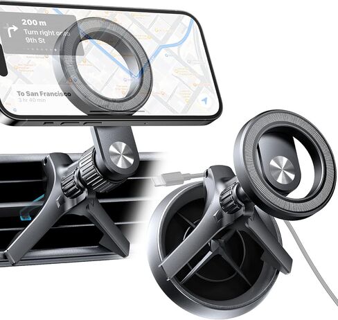 APPS2Car لحامل هاتف MagSafe Vent، حامل هاتف مغناطيسي لجميع السيارات، حامل مغناطيسي للسيارة، حامل هاتف للسيارة بفتحة تهوية لسلسلة iPhone 14/13/12، الشحن غير مدعوم in Kuwait