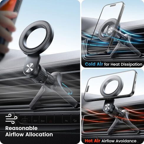 APPS2Car لحامل هاتف MagSafe Vent، حامل هاتف مغناطيسي لجميع السيارات، حامل مغناطيسي للسيارة، حامل هاتف للسيارة بفتحة تهوية لسلسلة iPhone 14/13/12، الشحن غير مدعوم in Kuwait