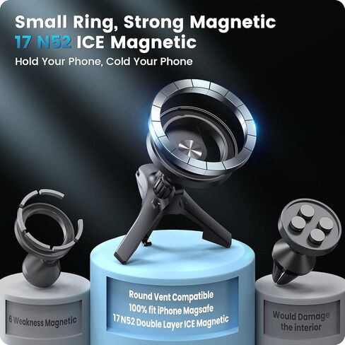APPS2Car لحامل هاتف MagSafe Vent، حامل هاتف مغناطيسي لجميع السيارات، حامل مغناطيسي للسيارة، حامل هاتف للسيارة بفتحة تهوية لسلسلة iPhone 14/13/12، الشحن غير مدعوم in Kuwait