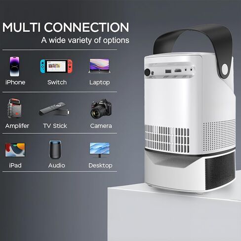 Unitedtime Portable Projector Native 1080p Support 4K with Integrated Stand WiFi and Bluetooth Handheld bracket 12000 Lumens, for Home Theater Support HDMI, USB, PC, TV Box (TS2) in Saudi Arabia